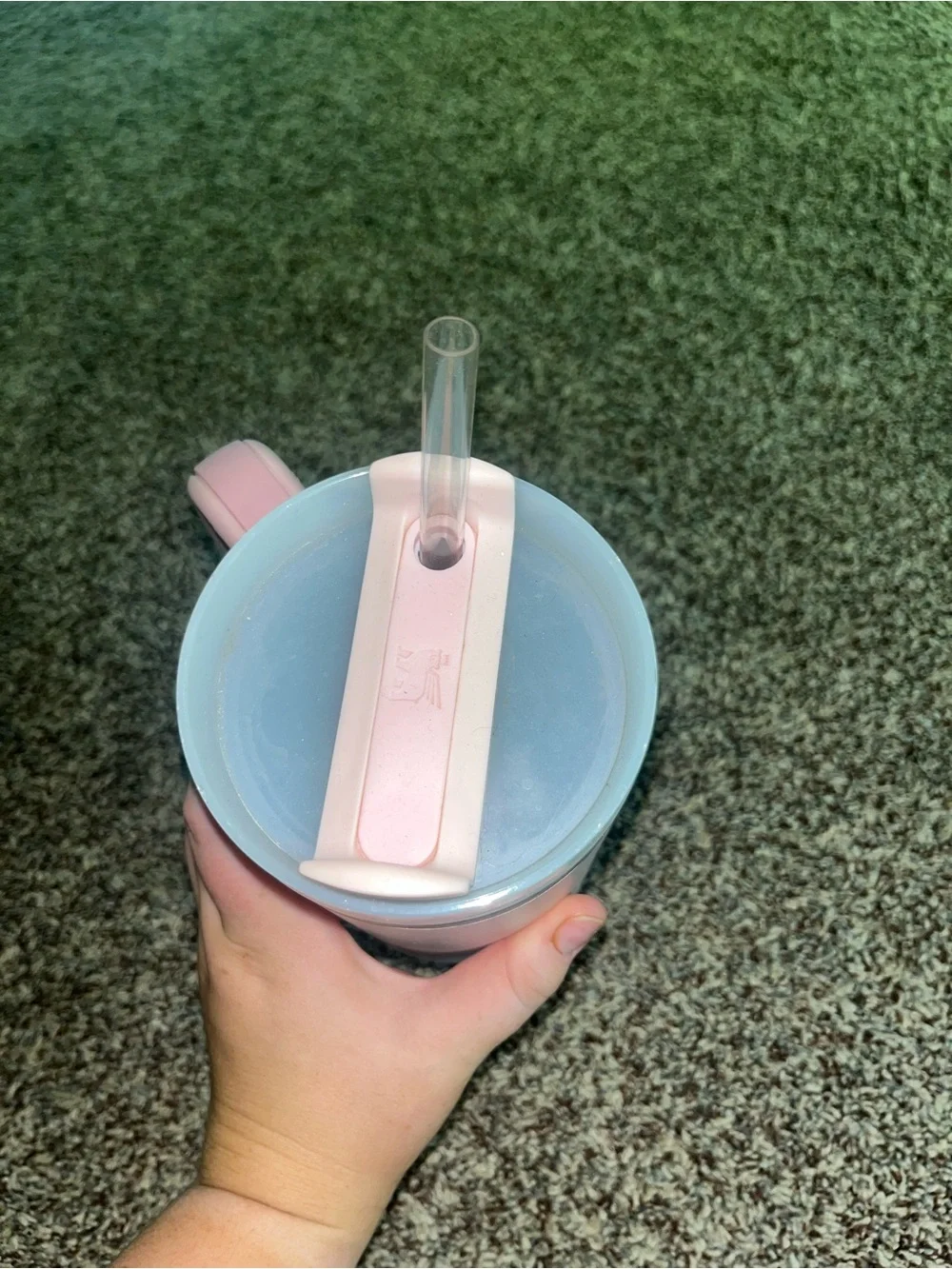 Stanley Pink Travel Mug with Blue Lid and Straw - Picture 3 of 3